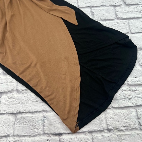 Asymmetrical Black and Tan Large Maxi Dress Sheath Tank Faux Wrap Tie Waist - Picture 3 of 7